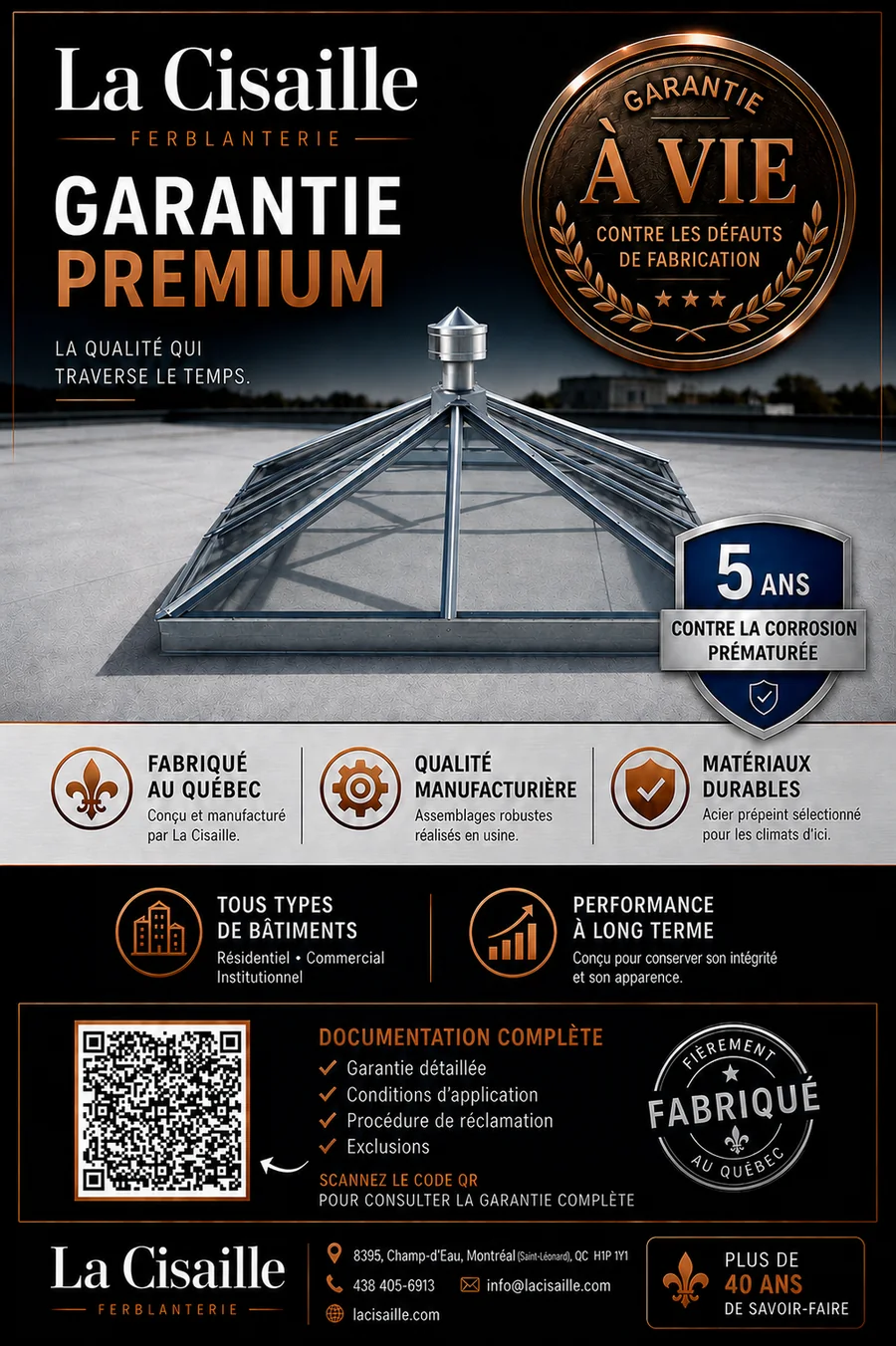 Garantie Premium La Cisaille : à vie contre les défauts de fabrication, 5 ans contre la corrosion