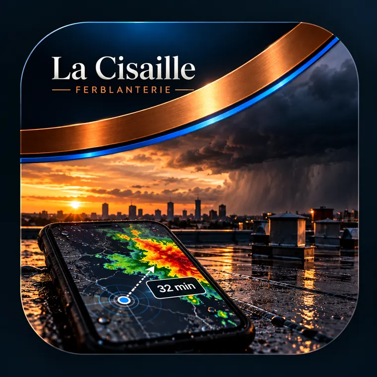 Météo chantier : radar de pluie sur un téléphone posé sur un toit